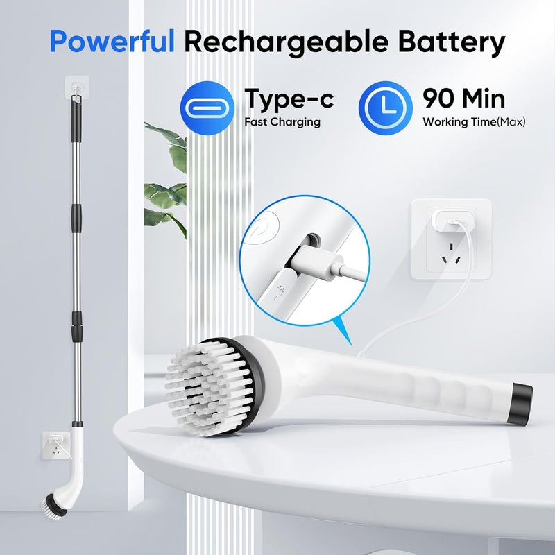 Sumno Electric Spin Scrubber, Cordless Power Electric Cleaning Brush Waterproof with Adjustable Extension Handle for Bathroom Kitchen Floor Grout Tile - Image 4